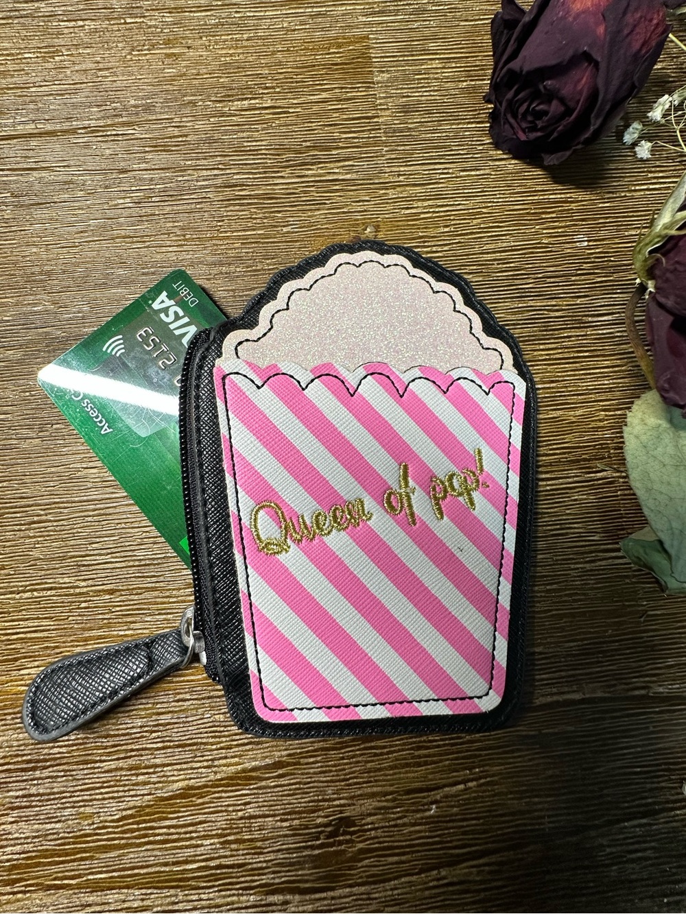 Pink Stripe "Queen of Pops" Novelty Card ,coin Wallet